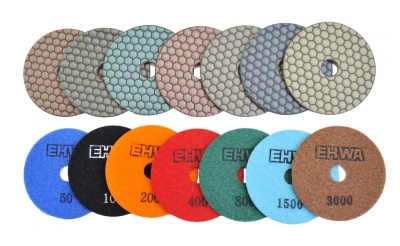 Алмазные гибкие шлифовальные круги EHWA Hexagonal Pads 7-STEP №100 D100 Алмазные гибкие шлифовальные круги EHWA Hexagonal Pads 7-STEP №100 D100